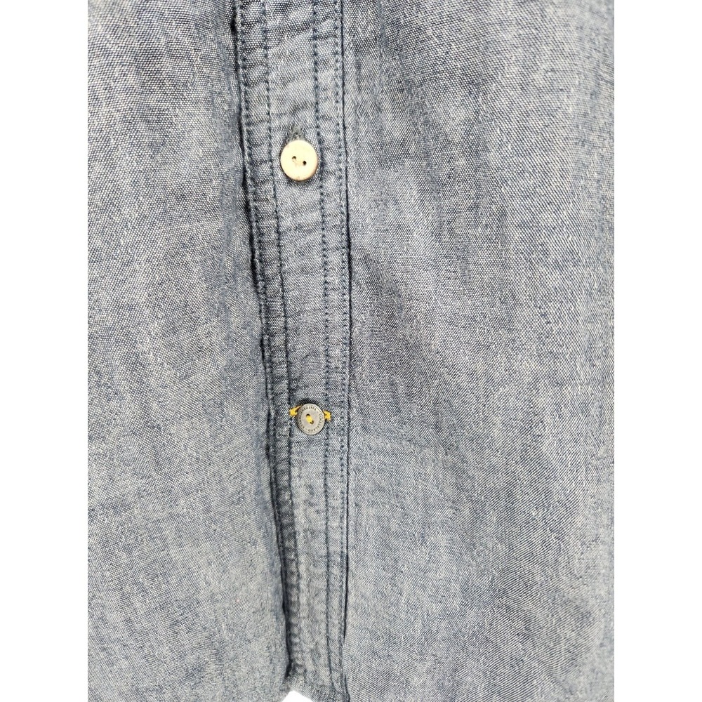Timberland Mens Blue Chambray Long Sleeve Button Down Shirt Two Pocket Size L - Picture 4 of 14